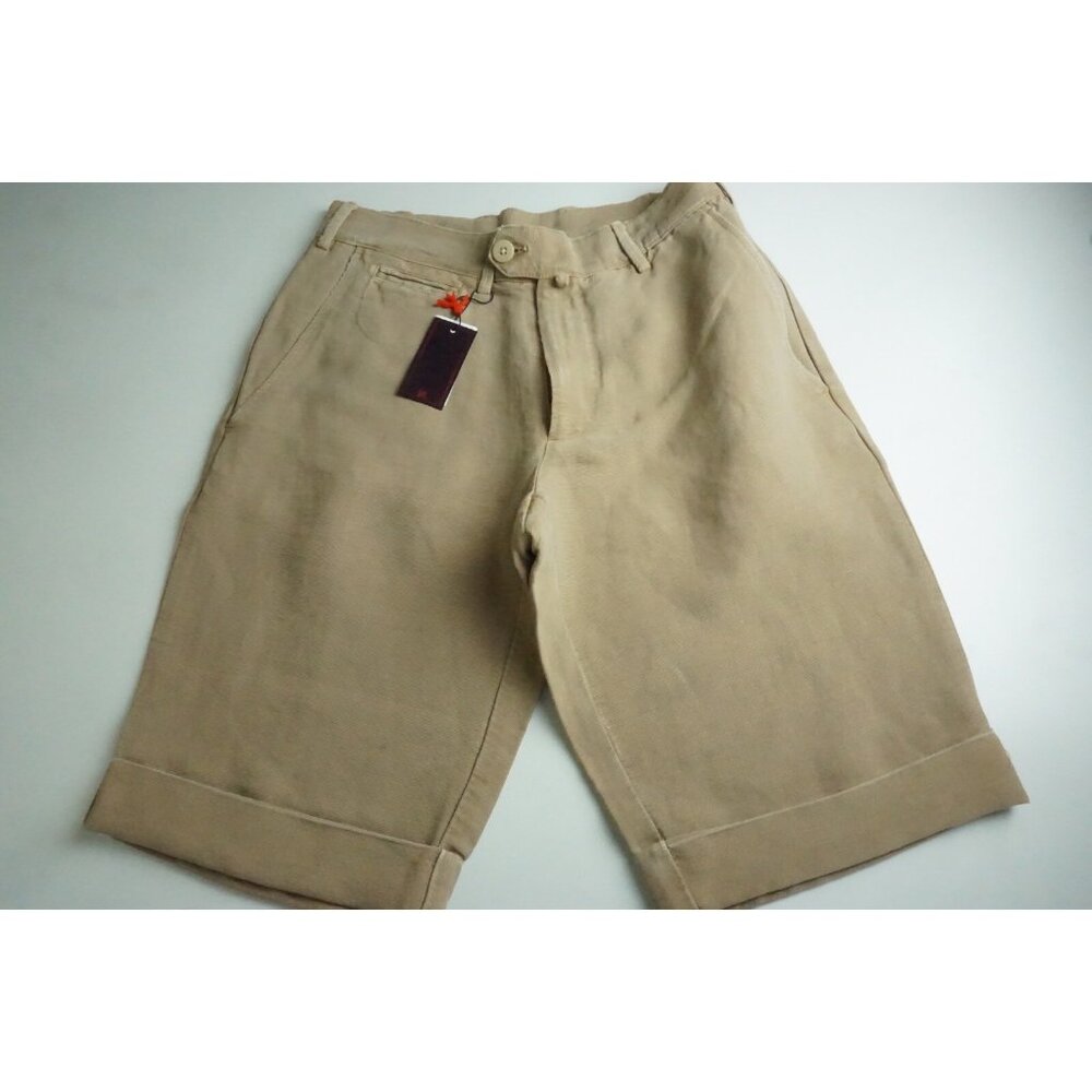 Isaia Napoli Bermuda Tinto Cotton Blend Brown Distressed Shorts 46R BRAND NEW